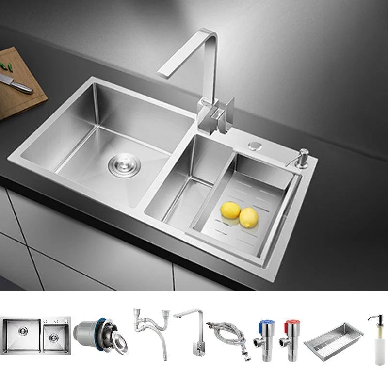 Classic Style Kitchen Sink Drop-In Stainless Steel Kitchen Sink with Drain Strainer Kit -Bathlova