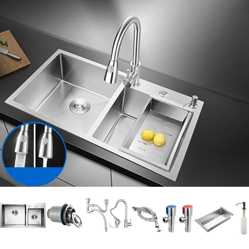 Classic Style Kitchen Sink Drop-In Stainless Steel Kitchen Sink with Drain Strainer Kit -Bathlova