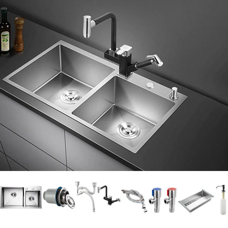 Classic Style Kitchen Sink Drop-In Stainless Steel Kitchen Sink with Drain Strainer Kit -Bathlova