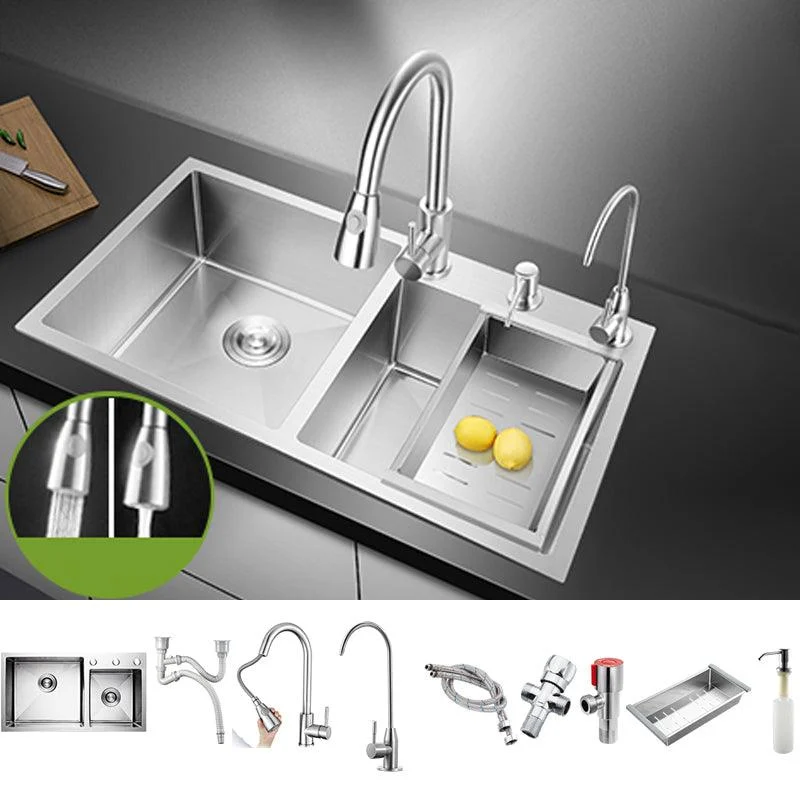 Classic Style Kitchen Sink Drop-In Stainless Steel Kitchen Sink with Drain Strainer Kit -Bathlova