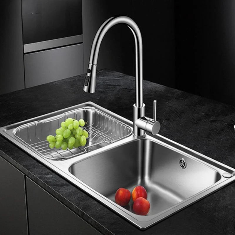 Classic Style Kitchen Sink Stainless Steel 1 Holes Kitchen Sink with Drain Strainer Kit -Bathlova