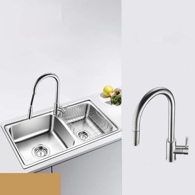 Classic Style Kitchen Sink Stainless Steel 1 Holes Kitchen Sink with Drain Strainer Kit -Bathlova