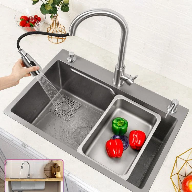 Classic Style Kitchen Sink Stainless Steel Drop-In Kitchen Sink with Drain Strainer Kit -Bathlova