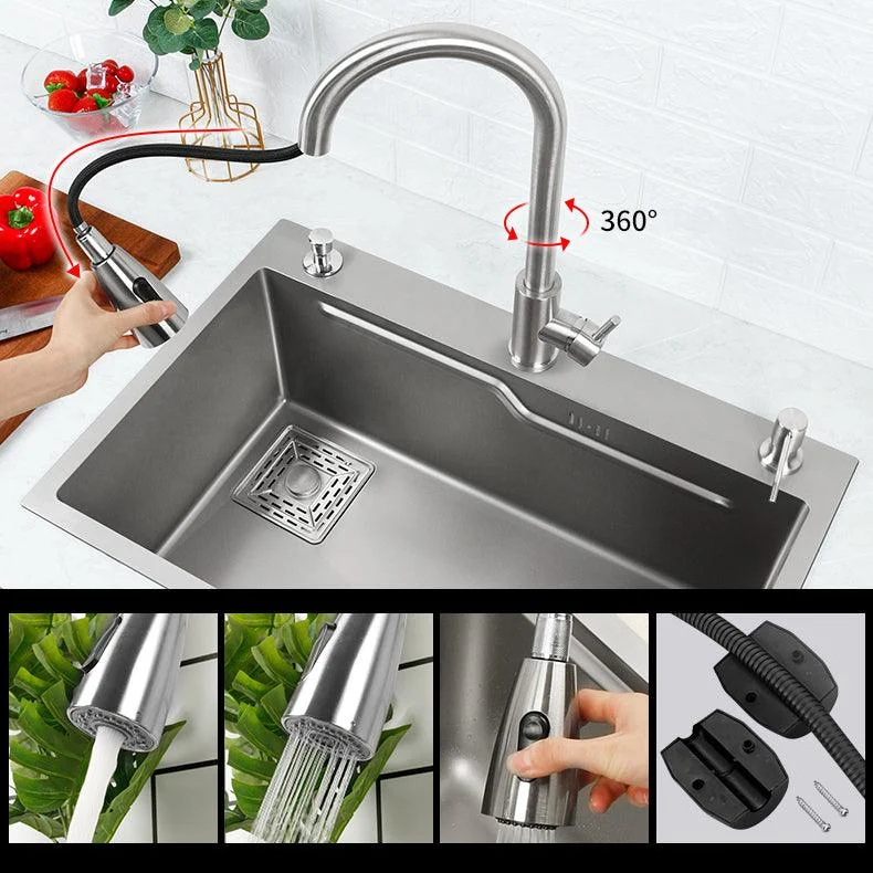 Classic Style Kitchen Sink Stainless Steel Drop-In Kitchen Sink with Drain Strainer Kit -Bathlova