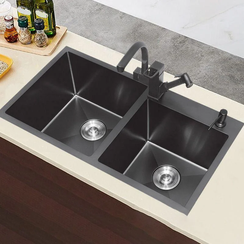 Classic Style Kitchen Sink Stainless Steel Kitchen Double Sink with Drain Strainer Kit -Bathlova