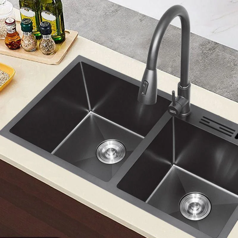 Classic Style Kitchen Sink Stainless Steel Kitchen Double Sink with Drain Strainer Kit -Bathlova