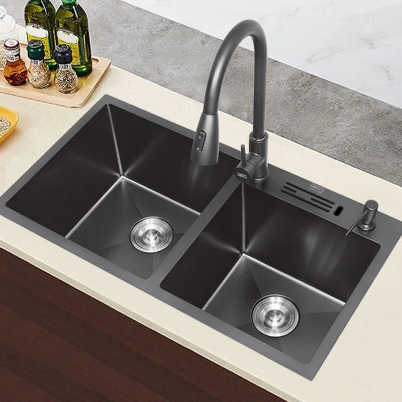 Classic Style Kitchen Sink Stainless Steel Kitchen Double Sink with Drain Strainer Kit -Bathlova