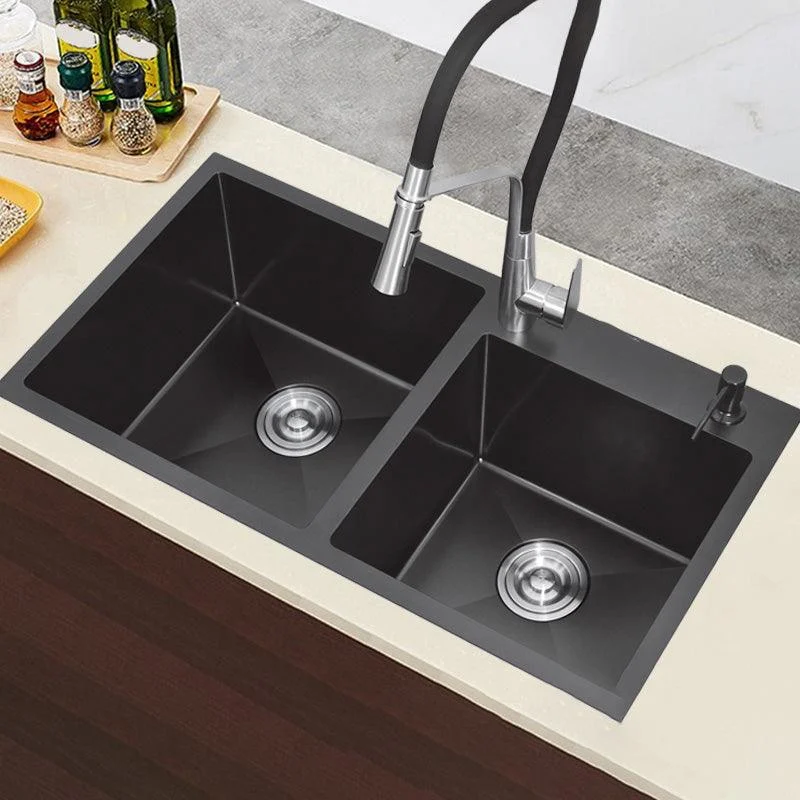 Classic Style Kitchen Sink Stainless Steel Kitchen Double Sink with Drain Strainer Kit -Bathlova