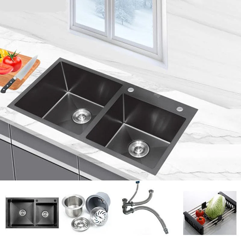 Classic Style Kitchen Sink Stainless Steel Kitchen Double Sink with Drain Strainer Kit -Bathlova