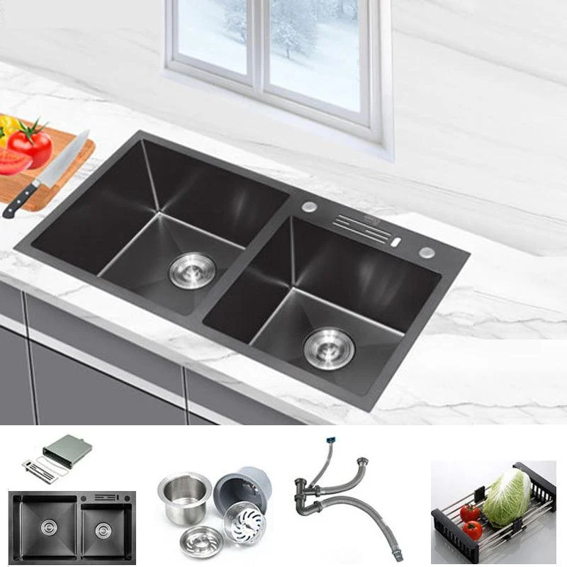 Classic Style Kitchen Sink Stainless Steel Kitchen Double Sink with Drain Strainer Kit -Bathlova