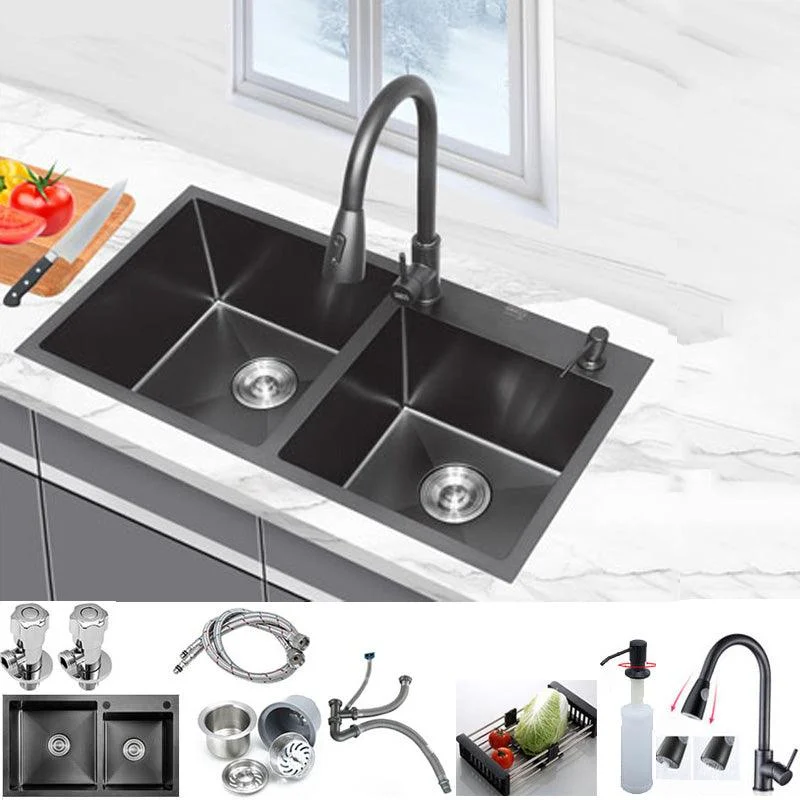 Classic Style Kitchen Sink Stainless Steel Kitchen Double Sink with Drain Strainer Kit -Bathlova