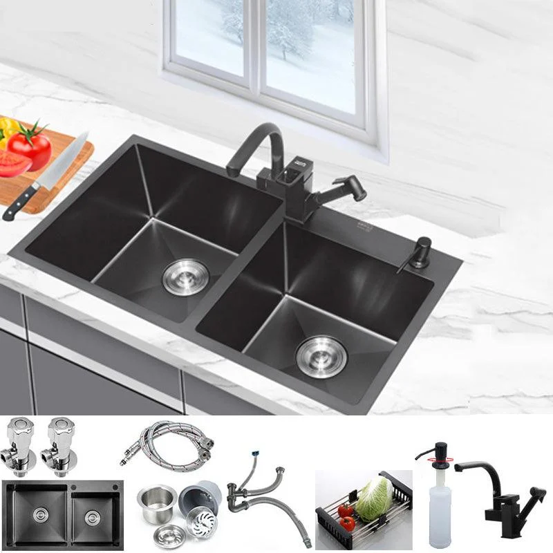 Classic Style Kitchen Sink Stainless Steel Kitchen Double Sink with Drain Strainer Kit -Bathlova