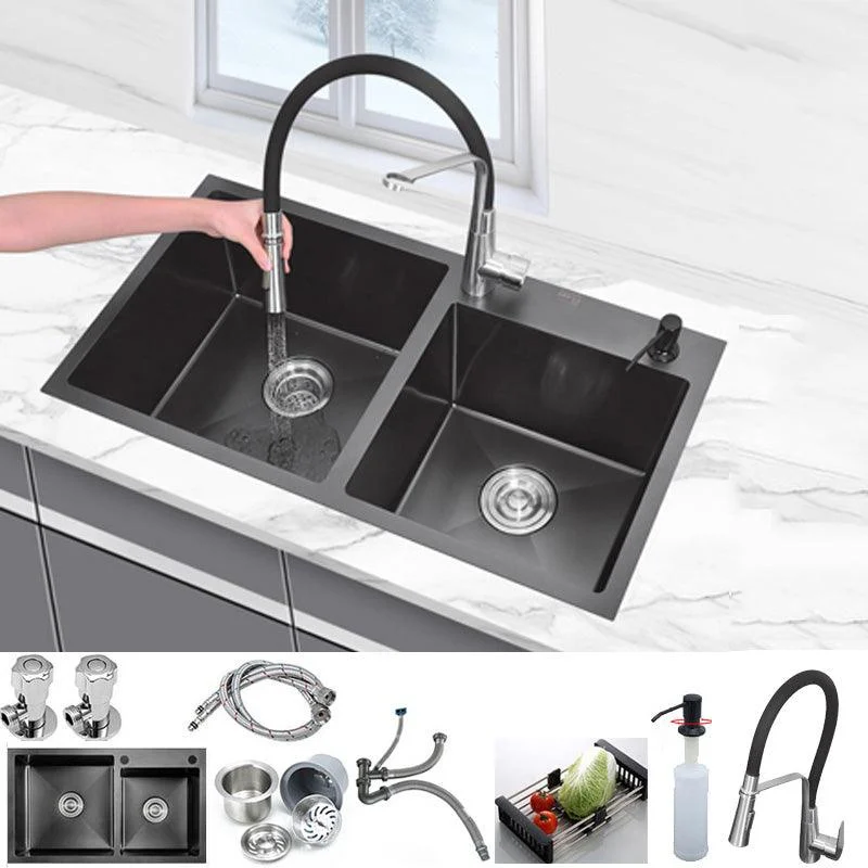 Classic Style Kitchen Sink Stainless Steel Kitchen Double Sink with Drain Strainer Kit -Bathlova