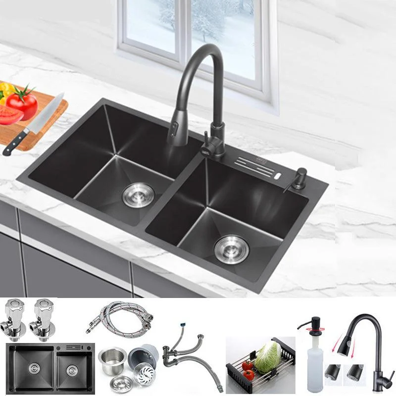 Classic Style Kitchen Sink Stainless Steel Kitchen Double Sink with Drain Strainer Kit -Bathlova