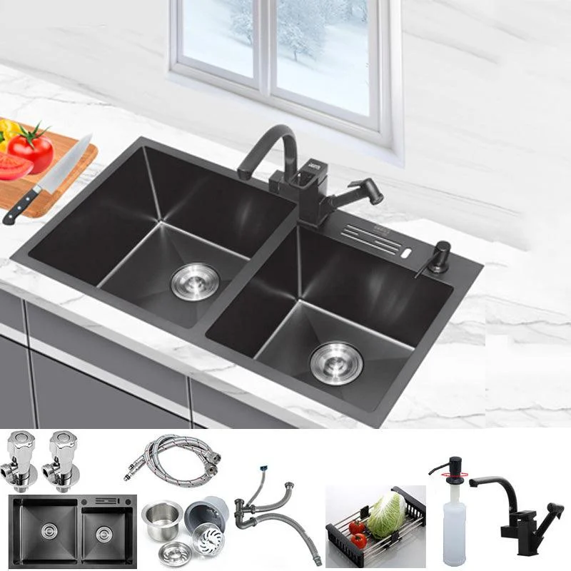 Classic Style Kitchen Sink Stainless Steel Kitchen Double Sink with Drain Strainer Kit -Bathlova