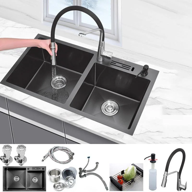 Classic Style Kitchen Sink Stainless Steel Kitchen Double Sink with Drain Strainer Kit -Bathlova