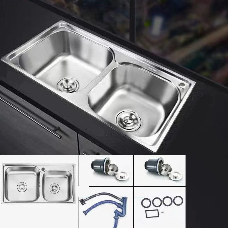 Classic Style Kitchen Sink Stainless Steel Kitchen Sink with Drain Strainer Kit -Bathlova