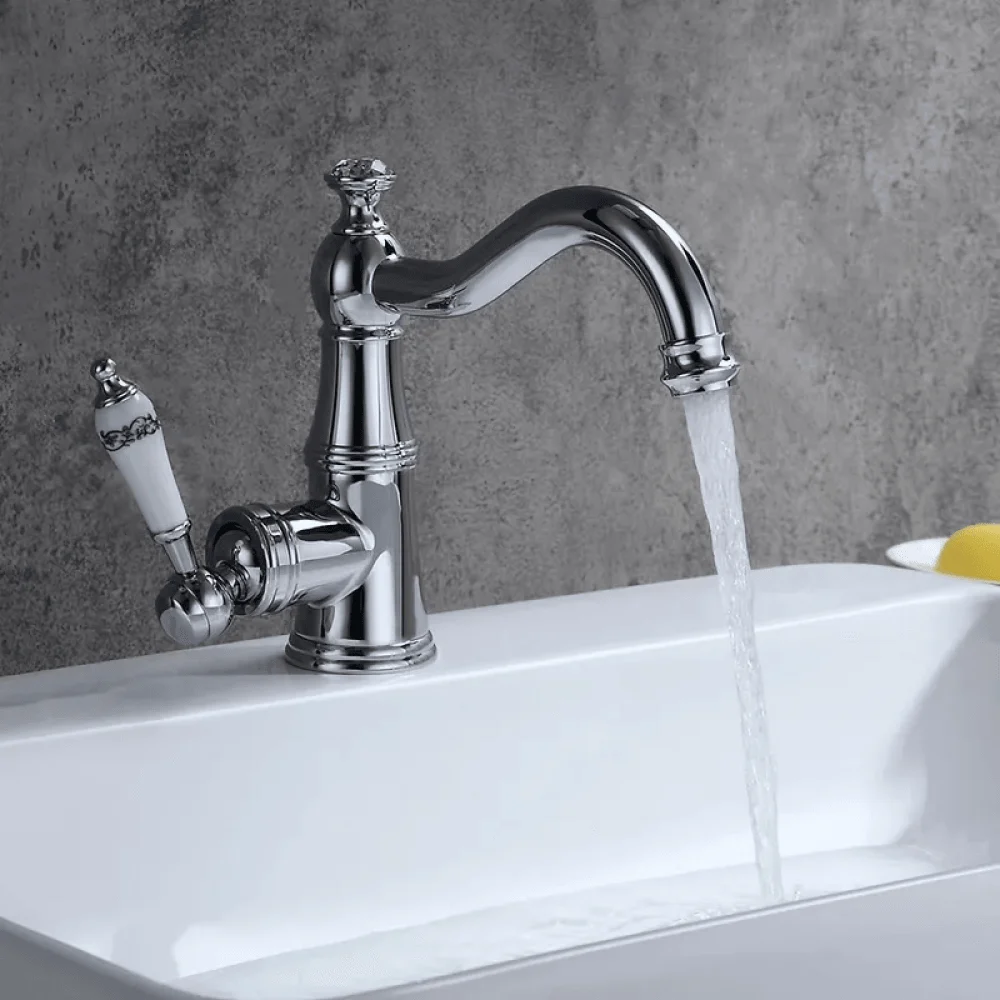 Classic White Porcelain Bathroom Tap in Polished Chrome - Victorian Style 1-Hole -Bathlova