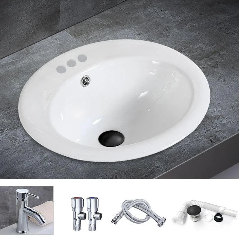 Classical Basin Sink Solid Color Porcelain Bathroom Sink in White -Bathlova