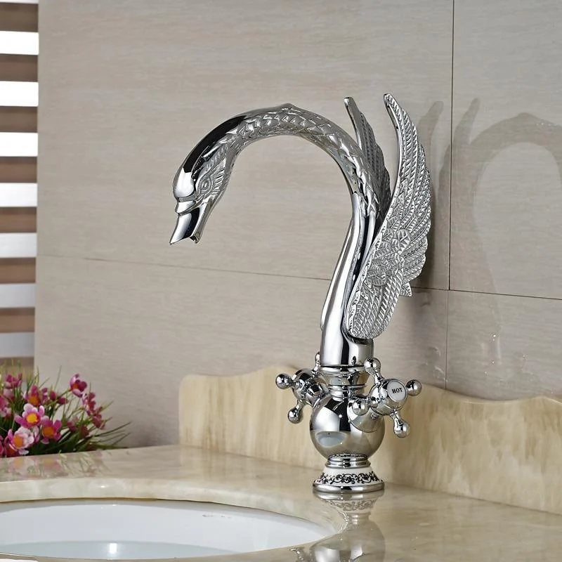 Classy Swan Shape Dual Cross Handles Bathroom Basin Vessel Sink Tap -Bathlova