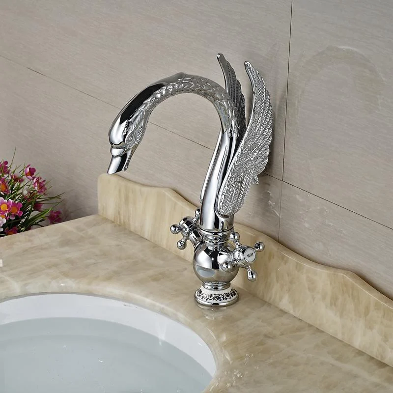 Classy Swan Shape Dual Cross Handles Bathroom Basin Vessel Sink Tap -Bathlova