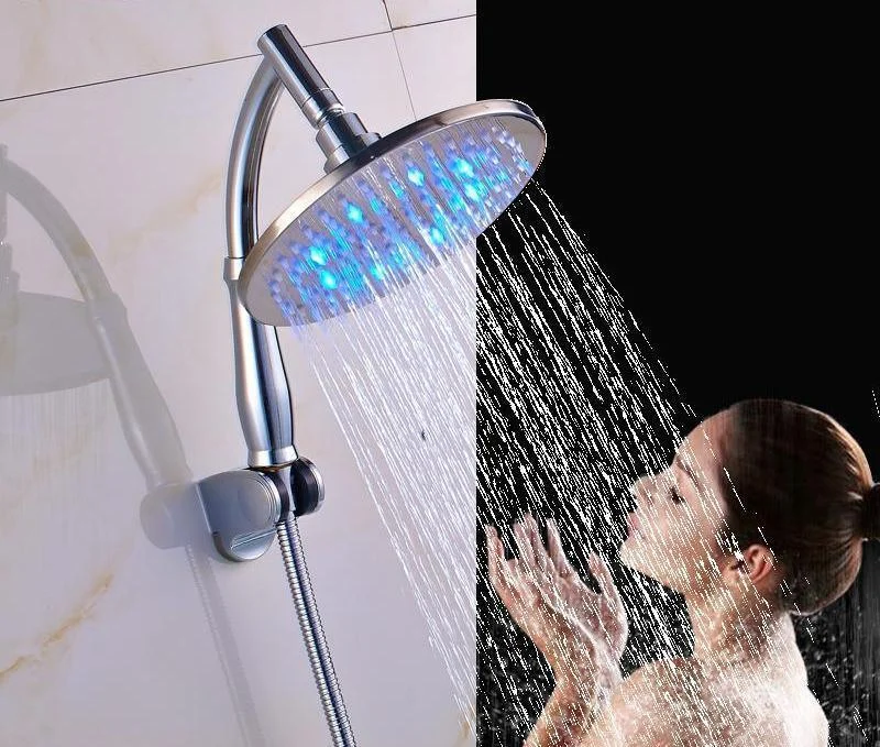 Color Changing LED Lights Shower Head and Shower Hose with Bracket -Bathlova