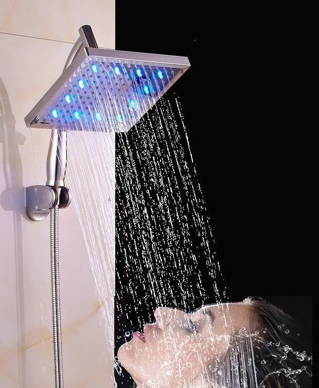 Color Changing Square Shaped Rainfall Shower Head and Handheld Shower With Hose -Bathlova