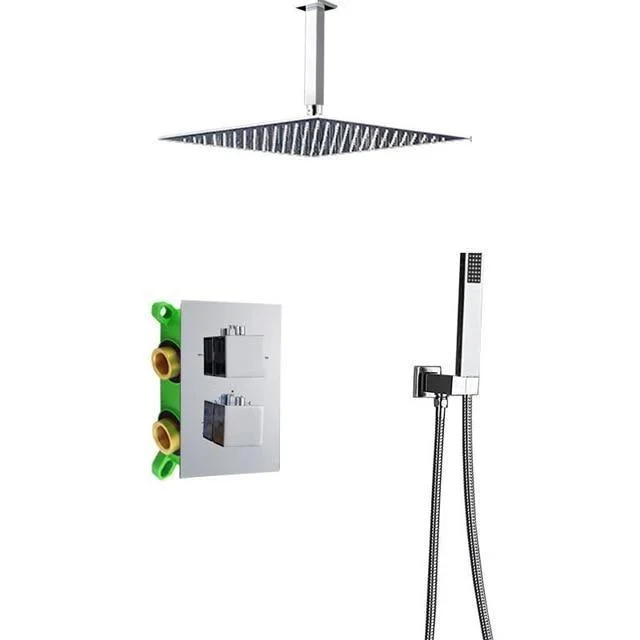 Concealed Chrome Thermostatic Shower Tap Dual Handle Set -Bathlova