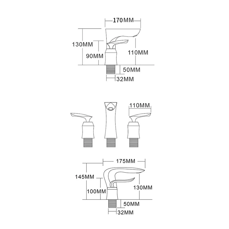 Contemporary 3-Hole Widespread Bathroom Sink Tap -Bathlova