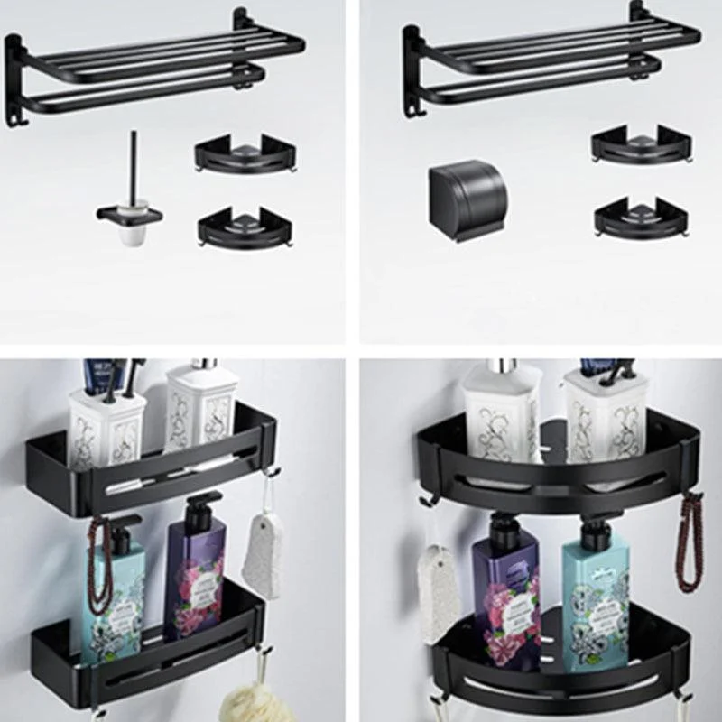 Contemporary 8-Piece Bathroom Hardware Set Matte Black Bath Shelf/Paper Holder/Robe Hooks -Bathlova