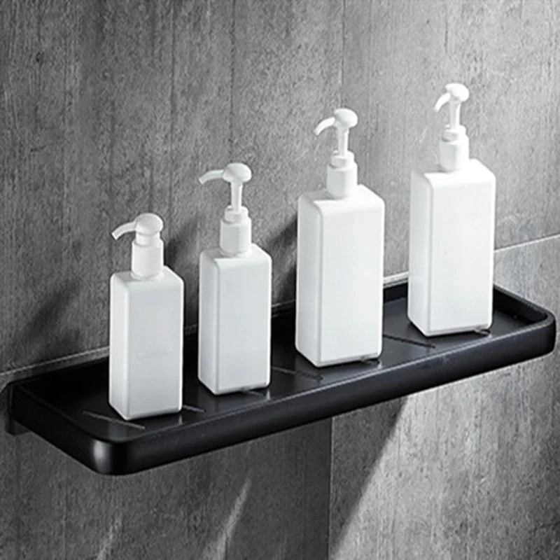 Contemporary 8-Piece Bathroom Hardware Set Matte Black Bath Shelf/Paper Holder/Robe Hooks -Bathlova