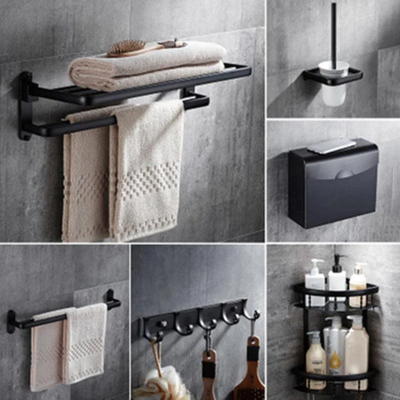 Contemporary 8-Piece Bathroom Hardware Set Matte Black Bath Shelf/Paper Holder/Robe Hooks -Bathlova