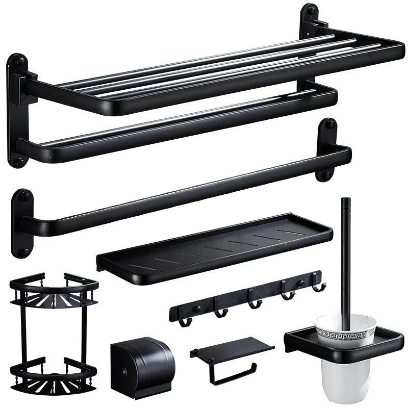 Contemporary 8-Piece Bathroom Hardware Set Matte Black Bath Shelf/Paper Holder/Robe Hooks -Bathlova