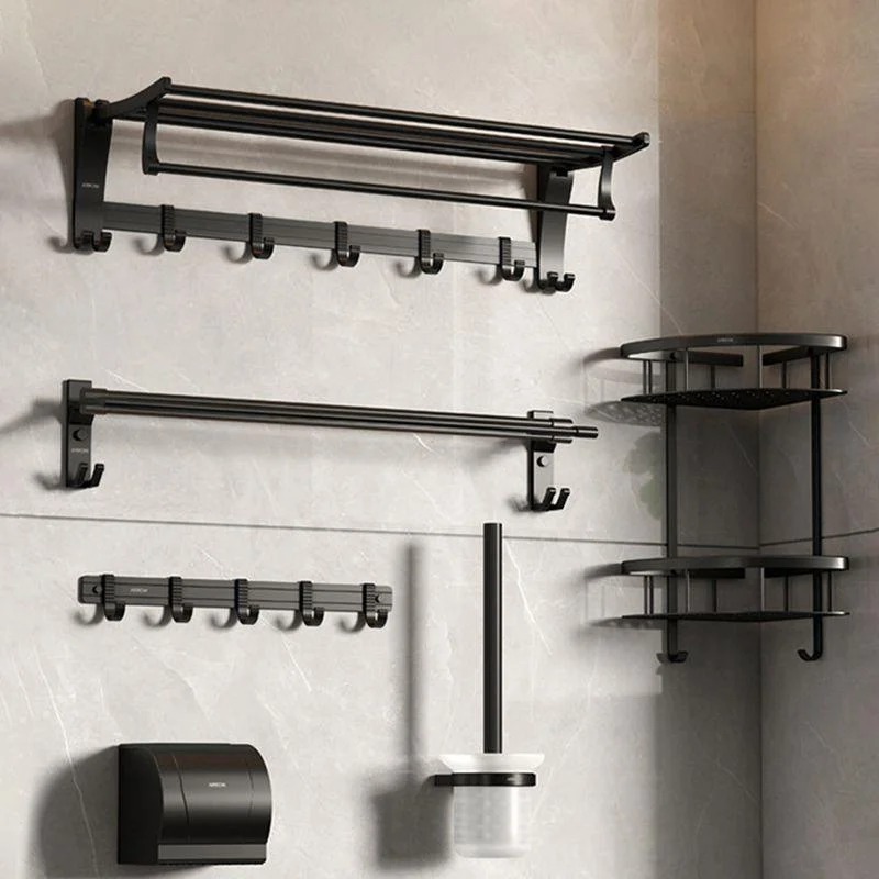 Contemporary Aluminum Bath Hardware Set Black Bathroom Accessory Kit -Bathlova