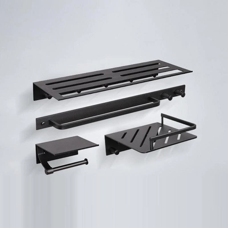 Contemporary Aluminum Bath Hardware Set Black Bathroom Accessory Kit -Bathlova