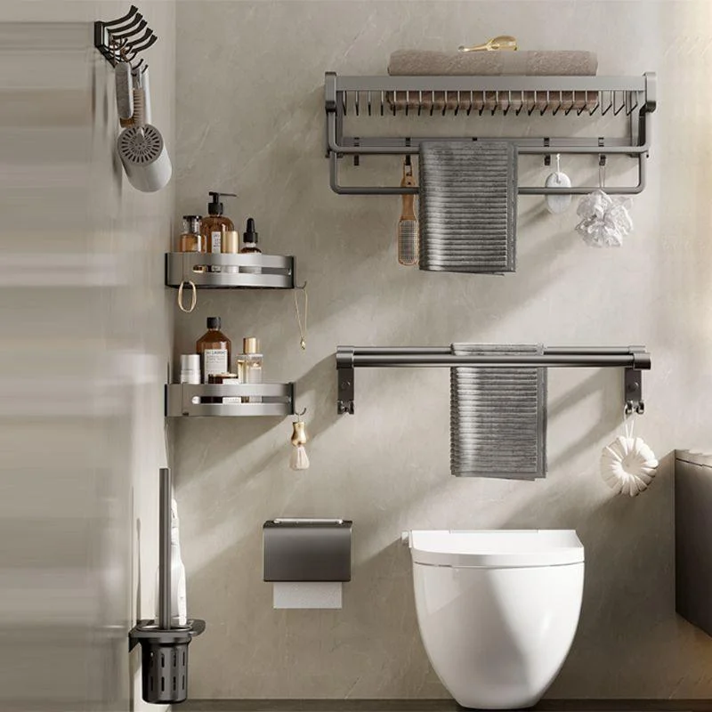 Contemporary Bath Hardware Set in Stainless Aluminum Matte Gray Robe Hooks/Towel Bar -Bathlova