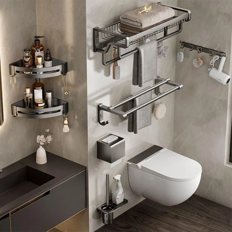 Contemporary Bath Hardware Set in Stainless Aluminum Matte Gray Robe Hooks/Towel Bar -Bathlova