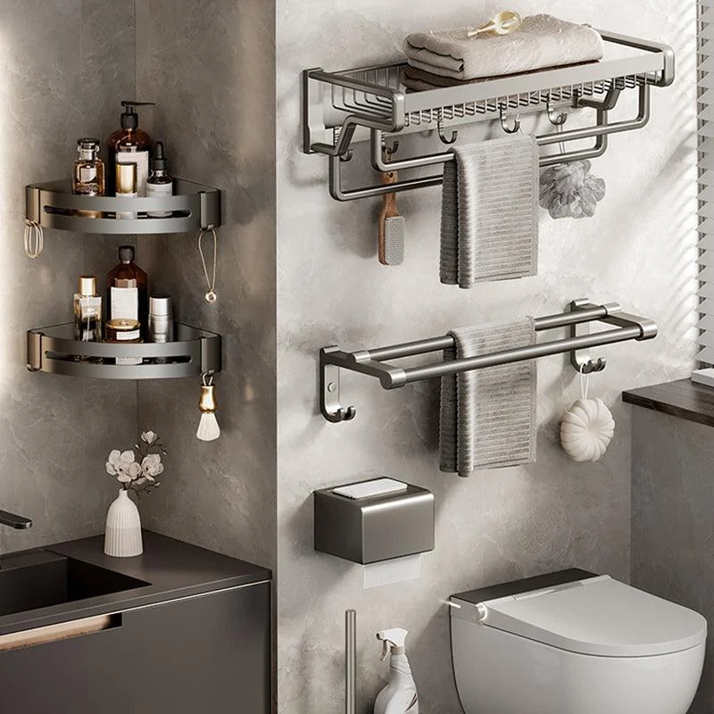 Contemporary Bath Hardware Set in Stainless Aluminum Matte Gray Robe Hooks/Towel Bar -Bathlova