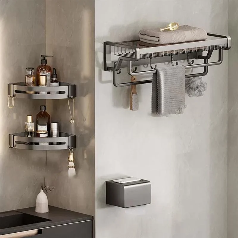 Contemporary Bath Hardware Set in Stainless Aluminum Matte Gray Robe Hooks/Towel Bar -Bathlova