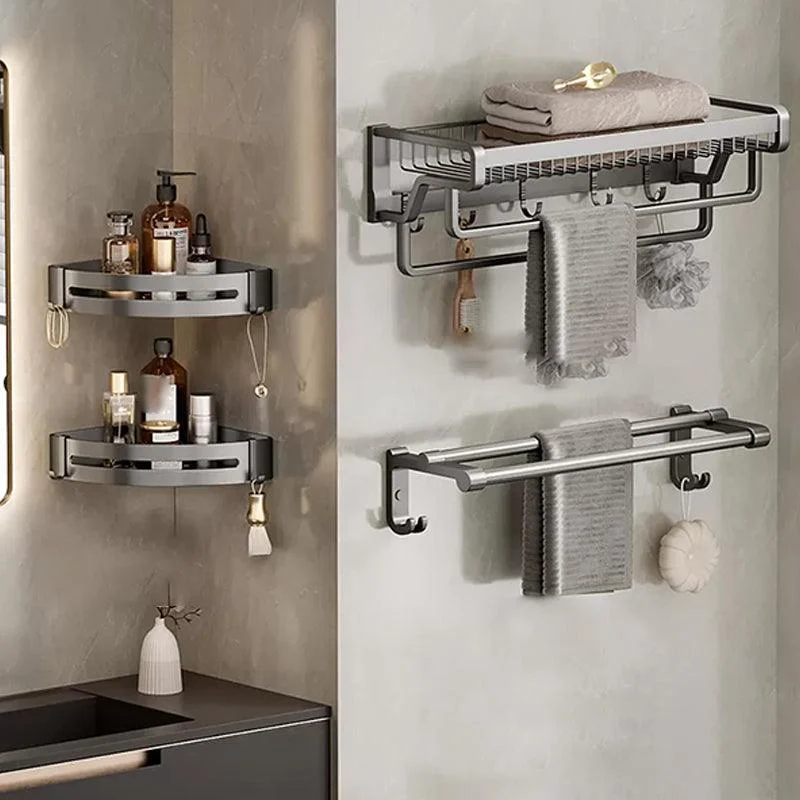 Contemporary Bath Hardware Set in Stainless Aluminum Matte Gray Robe Hooks/Towel Bar -Bathlova