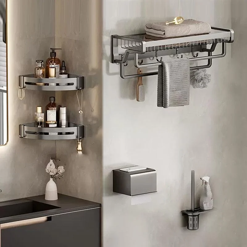 Contemporary Bath Hardware Set in Stainless Aluminum Matte Gray Robe Hooks/Towel Bar -Bathlova