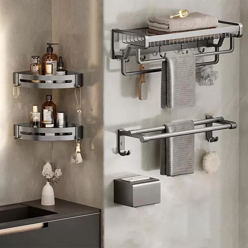 Contemporary Bath Hardware Set in Stainless Aluminum Matte Gray Robe Hooks/Towel Bar -Bathlova