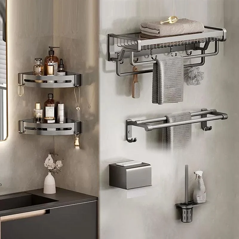 Contemporary Bath Hardware Set in Stainless Aluminum Matte Gray Robe Hooks/Towel Bar -Bathlova