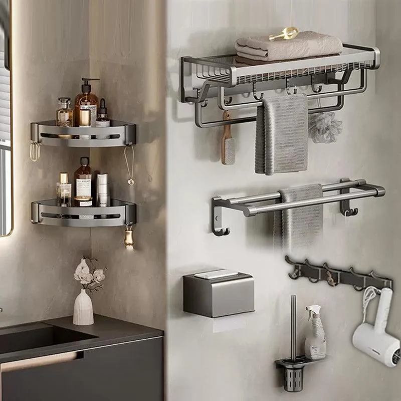 Contemporary Bath Hardware Set in Stainless Aluminum Matte Gray Robe Hooks/Towel Bar -Bathlova