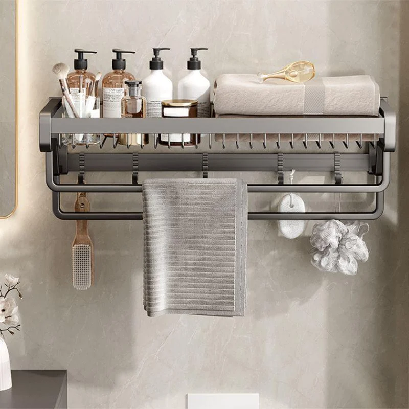 Contemporary Bath Hardware Set in Stainless Aluminum Matte Gray Robe Hooks/Towel Bar -Bathlova