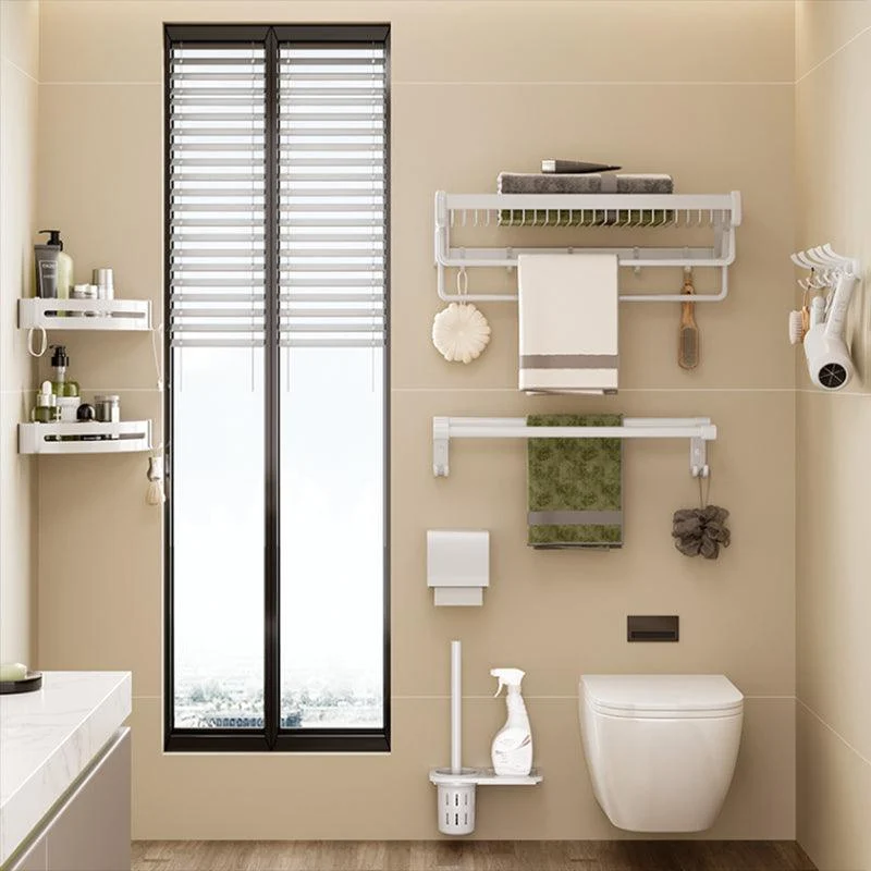 Contemporary Bath Hardware Set in Stainless Aluminum Matte White Robe Hooks/Bath Shelf -Bathlova