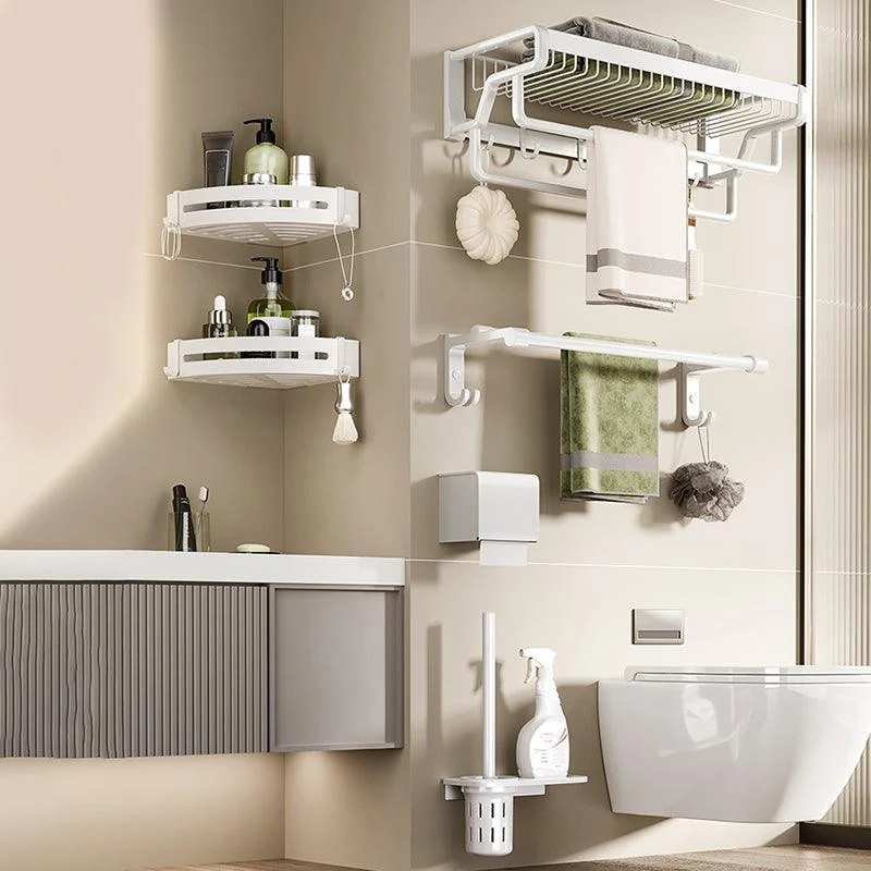 Contemporary Bath Hardware Set in Stainless Aluminum Matte White Robe Hooks/Bath Shelf -Bathlova