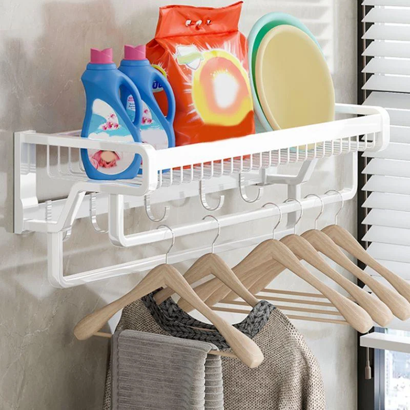 Contemporary Bath Hardware Set in Stainless Aluminum Matte White Robe Hooks/Bath Shelf -Bathlova