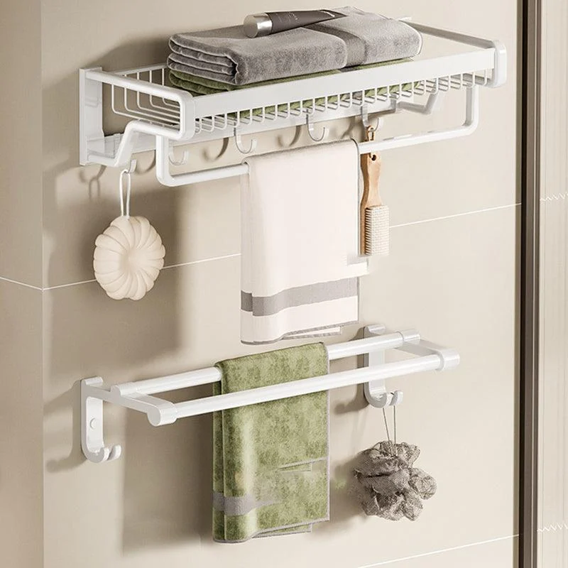 Contemporary Bath Hardware Set in Stainless Aluminum Matte White Robe Hooks/Bath Shelf -Bathlova