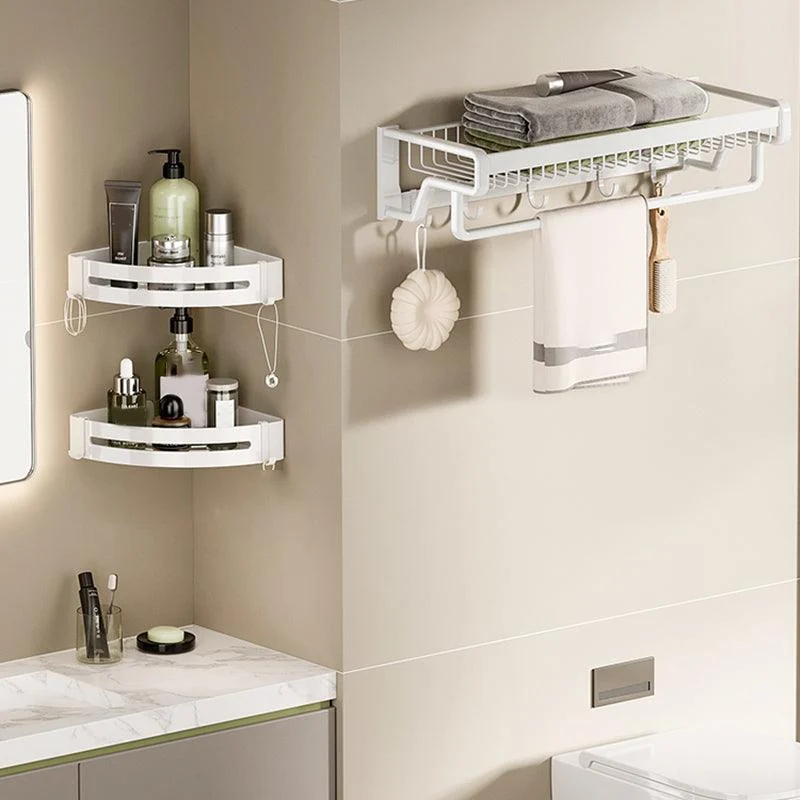 Contemporary Bath Hardware Set in Stainless Aluminum Matte White Robe Hooks/Bath Shelf -Bathlova